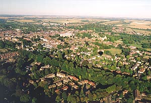 Aerial view of Winchester Cathedral from a Hot Air Balloon